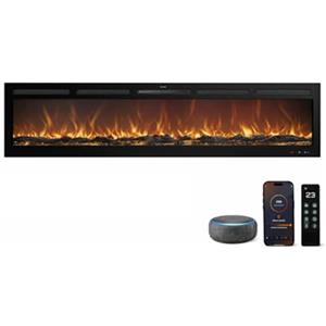 Mystflame Caminetto elettrico Galaxy Pro con Wi-Fi, Alexa e Google Home | a incasso, parete o pavimento | 750/1500 W | 13 colori di fiamma a LED | Effetto crepitio | Senza fumo | Termostato | 183 cm