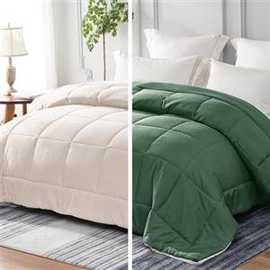Whale Flotilla Piumino Reversibile 200 x 220 cm, per Letto Matrimoniale | Piumone 300 GSM in Microfibra, Morbido e Traspirante, Trapunta Adatta per Tutte Le Stagioni, Verde Grigio, Beige