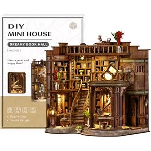 BATTREVO Book Nook Kit-Angolo lettura da sogno-3D Wooden Puzzle Book Nook Craft Bookshelf Decor, Bastelsets für Erwachsene Geschenk mit LED-Licht diy set erwachsene