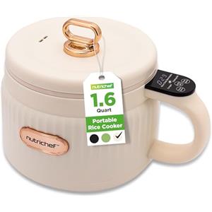 NutriChef Fornello per riso elettrico portatile 1,5 l (6 tazze) - Multicooker con rivestimento in ceramica, schermo digitale e 6 programmi
