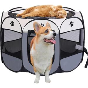 Exquilnova Recinto portatile per cuccioli, 74 x 74 x 43 cm, pieghevole, per interni, in tessuto Oxford impermeabile, per cani, gatti, conigli (grigio)