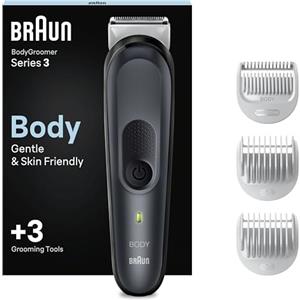 Braun Body Groomer 3, strumento per l'abbellimento di uomini con tecnologia SkinShield, pettine sensibile, bagnato e asciutto, 100% impermeabile, spina UK a 2 pin, BG3350, nero/grigio