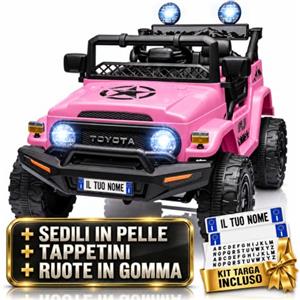 TOYSCAR Auto Macchina Elettrica per Bambini Jeep Toyota Fj Cruiser 12V Ruote in Gomma Full Optional Sedile Pelle Porte Apribili Tappetino e Telecomando (Rosa)