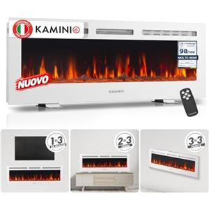 KAMINIO® Marlon PRO 50 Camino elettrico da incasso, parete o appoggio | 3 in 1 caminetto elettrico decorativo, termocamino con effetto fuoco LED in 12 colori, termostato e telecomando, bianco