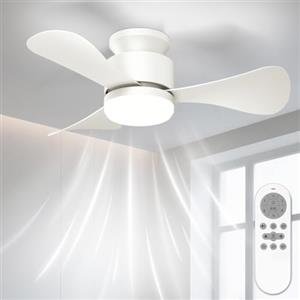 Airwit 71cm Ventilatore Soffitto con Luce e Telecomando Silenzioso, Piccolo | Montaggio a filo, 6 velocità, LED dimmerabile, Motore DC Reversibile per camera da letto, cucina e e piccoli spazi, bianco