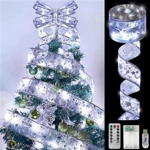 Meleager Nastro luci albero di Natale, 10 m 100 LED luminosi, argento ghirlanda natalizia, catena nastro per decorazioni di alberi, matrimoni, feste