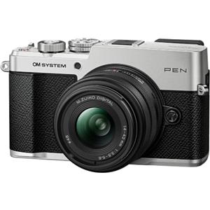 OM SYSTEM PEN Mirrorless Argento - Obiettivo 14-42mm, EVF e AF AI | Fotocamera compatta tropicalizzata, stabilizzazione d'immagine potente e profili colore per viaggi e uso quotidiano