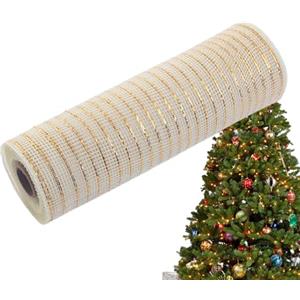 Generico Nastro in Rete Natalizia Decorativa - Nastro Cablato 26 Cm X 9 M - Rotolo in Rete Dorata - Decorazione Ghirlanda con Composizione Floreale - Confezione di Fiori Fatta A Mano Decorazione
