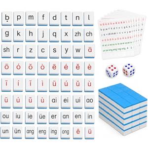 AJNZAU 88 Pezzi Mahjong Gioco Mahjong Universale, Mahjong Pinyin Con Dadi E Adesivi Per Viaggi, Campeggio, Feste In Famiglia, Amici (Blu)