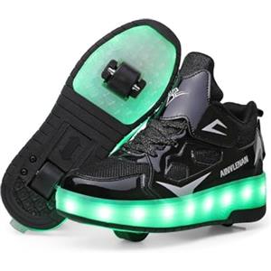 HUSKSWARE Sneaker per Bambini,Scarpe da Skateboard a Due Ruote,Luce a Cambio Colore Regolabile,Ricarica USB,universali per Ragazzi e Ragazze,Nero Rosa Oro Argento 27-40 EU