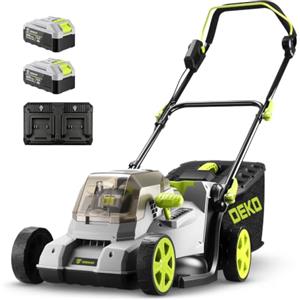 DEKOPRO DEKO Tagliaerba a Batteria Brushless, 2×20V×4,0Ah Batterie | Larghezza di Taglio 38 cm, Larghezza di Taglio 38 cm, 6 Livelli Regolazione Altezza 25-70 mm, Sacco Raccoglierba 40L