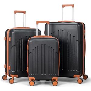 LEADZM Valigie Set 3 Pezzi (Nero-Marrone) | Set Valigie Rigide in ABS, Luggage Suitcase Grande 23 kg con 4 Ruote Girevoli Doppie