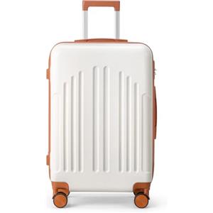 LEADZM Valigia Media Rigida (Beige-Marrone, L) | Trolley Medio in ABS, Suitcase con 4 Ruote Girevoli Doppie