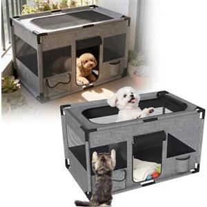 UISEBRT Recinzione per cuccioli in tessuto Oxford, rete traspirante con chiusura lampo e tasca laterale, box per interni per cani e gatti, 100 x 60 x 60 cm, rettangolare