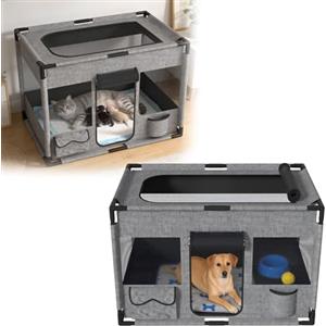 UISEBRT Recinto per cuccioli, in tessuto Oxford, rete traspirante con cerniera e tasca laterale, box per interni per cani e gatti, 85 x 65 x 64,5 cm, rettangolare