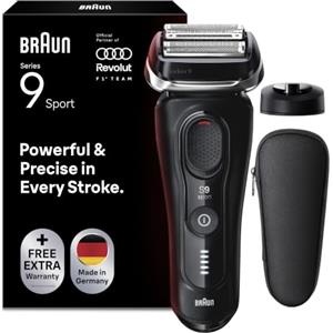 Braun Serie 9 Sport Rasoio Elettrico Barba, Custodia, 9110si Nero | Regolabarba Uomo Impermeabile, Ricaricabile, Testina 4+1 e Rifinitore, Custodia, SensoAdapt per Qualsiasi Densità di Barba