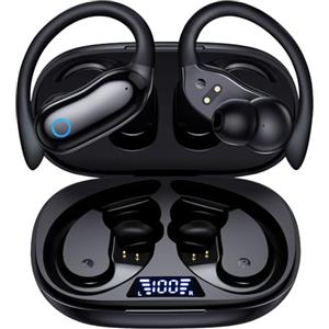 CAPOXO Cuffie Bluetooth Sport 5.3 con Gancio Orecchio, 96 Ore, ANC -30dB | Auricolari IPX7 Impermeabili, Mic ENC, Bassi Profondi, Display LED, Ideali per Running, Palestra e Outdoor