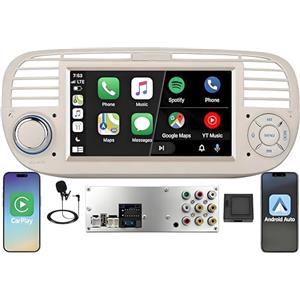 THIHPHOATLI Schermo Autoradio CarPlay wireless per FIAT 500 2007-2015 1 DIN Bluetooth | Sistema Linux,avvio rapido 2s,Plug&Play,CANBUS,Supporta telecamera posteriore e DAB+,comandi volante,DSP,RDS,USB,Android Auto