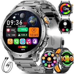 LIGE Smartwatch Uomo 1000mAh, Chiamate Bluetooth, Torcia LED, Schermo HD 1,7", 110+ Sport, Frequenza Cardiaca, IP68, Android/iOS, 3 Bracciali & 2 Cavi di Ricarica