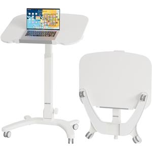 BONTEC Scrivania Pieghevole Salvaspazio 65x50 cm con Ruote, Bianco | Scrivania Regolabile in Altezza 75,5-111 cm, Piano Regolabile a 90°, Tavolino da Letto per PC, Facile da Riporre