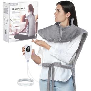 NALONE Termoforo Elettrico per Collo e Spalle 63x100cm, Cuscino Termico con 6 Livelli di Riscaldamento, 4 Timer, Cintura Regolabile, Scaldaschiena in Flanella