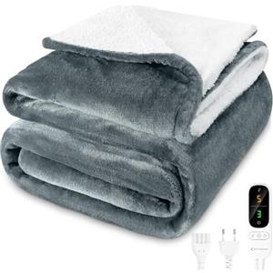 MYCARBON Coperta Elettrica 180x160cm, 6 Livelli Calore, Timer 9h, Lavabile | Termocoperta Temperature da 30°C a 45°C, Coperta Termica Riscaldante Matrimoniale Basso Consumo(Grigio Chiaro)
