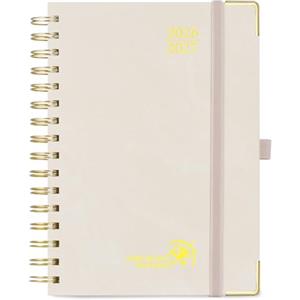 POPRUN Agenda del Docente 2026 2027 A5 Spirale, Agenda Maestra Settimanale | 14,8 x 21 cm,Scheda Mensile da Ago.2026-Lug.2027,Copertina in PU Rigida con Angoli Dorati e Carta Spessa 90GSM(Giallo crema)