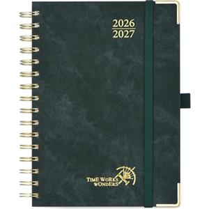 POPRUN Agenda del Docente 2026 2027 A5 Spirale, Agenda Maestra Settimanale | 14,8 x 21 cm, Scheda Mensile da Ago.2026 a Lug.2027,Copertina in PU Rigida con Angoli Dorati e Carta Spessa 90GSM(Verde nero)