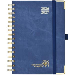 POPRUN Agenda del Docente 2026 2027 A5 Spirale, Agenda Maestra Settimanale | 14,8 x 21 cm, Scheda Mensile da Ago.2026 a Lug.2027,Copertina in PU Rigida con Angoli Dorati e Carta Spessa 90GSM(Blu nero)