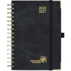 POPRUN Agenda del Docente 2026 2027 A5 Spirale, Agenda Maestra Settimanale | 14,8 x 21 cm, Scheda Mensile da Ago.2026 a Lug.2027,Copertina in PU Rigida con Angoli Dorati e Carta Spessa 90GSM(Nero)