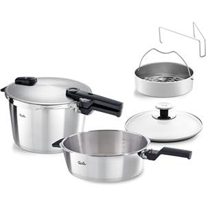 Fissler Vitaquick Premium - Set di pentole a pressione, 2 pezzi, Ø 26 cm (pentola a pressione 8 l + padella a pressione 4 litri) con inserto, coperchio in vetro, 2 livelli di cottura, made in Germany