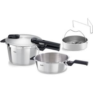 Fissler Vitaquick Premium - Set di pentole a pressione da 2 pezzi, 22 cm (pentola a pressione da 4,5 l + padella a pressione da 2,5 l, Ø) con inserto, 2 livelli di cottura, made in Germany - induzione