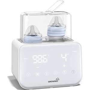 Grownsy Scaldabiberon Doppio 10 in 1 con Sterilizzatore | Controllo Preciso 1°C, Display LCD, Mantiene in Caldo 24 Ore, Scongelamento, Scaldapappa, Senza BPA