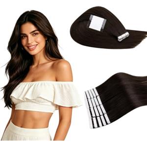 RUNATURE Extension Capelli Veri Biadesivo Marrone Scuro 60 cm #2 20pcs 50g | Extension Adesive Invisibile，Dritto,Lisci,Effetto Naturale