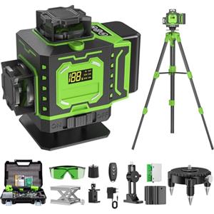 Pdgrid Livello Laser Cantiere Autolivellante 360° x 4 Con Treppiede, Lazer Livelli 4D 16 Linee Laser, Modalità Impulso Esterno, 2 x Batteria, Livellamento Automatico, Supporto Rotante, Telecomando