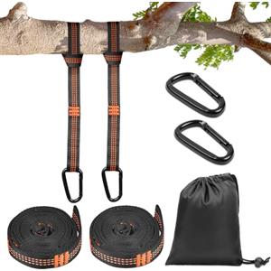 Vicloon 2 Pezzi Cinghie per Amaca, 300 cm Cinghie Amaca con 2 Moschettoni e 1 Borsa portaoggetti, Contiene Fino a 300 kg, Set di Fissaggio per Campeggio All'Aperto, Amaca, Altalene, Arancione