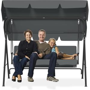 PEILU 176 x 110 x 152 cm, dondoli Hollywood con tettuccio parasole, cuscino e telaio in acciaio, 3 posti, panchina dondolo da giardino, portata fino a 200 kg, panchina dondolo lettino da giardino per