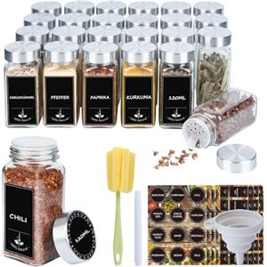 UISEBRT Set di barattoli per spezie quadrati da 12/24 pezzi contenitori per spezie con etichette Spice Jars barattoli per spezie in vetro 120ML conservazione spezie ermetici con inserto dosatore