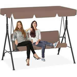PEILU 193 x 110 x 152 cm, dondolo Hollywood con tettuccio parasole, cuscino e telaio in acciaio, 3 posti, portata fino a 200 kg, per interni ed esterni (marrone)