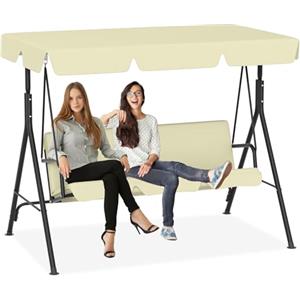 PEILU 193 x 110 x 152 cm, dondolo Hollywood con tettuccio parasole, cuscino e telaio in acciaio, 3 posti, portata fino a 200 kg, per interni ed esterni (beige)