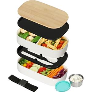 VINATO Porta Pranzo 1400ml con Scomparti e Posate Per Ufficio,Scuola,Viaggi | Schiscetta Pranzo 2 Livelli, adatto al microonde, lavabile in lavastoviglie, ermetico - Ideale per ufficio, scuola e viaggi