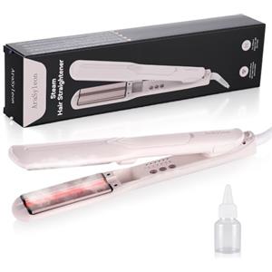 AraSyleon AraSyelon Piastra a Vapore con Ceramiche Larghe 38mm, 5 Temp. 140°C-220°C | Riscaldamento Rapido 30s, Cura Vapore+Infrarossi, Chiusura Conservazione, Cavo Girevole 360°, Manico Isolato Termicamente