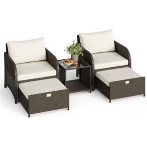 Garvee Set Salotto da Giardino in Rattan 5 Pezzi con Tavolo e Poltrone | Rattan resistente, Cuscini imbottiti, Tavolo da caffè, Set 5 pezzi, Patio, Terrazza, Balcone