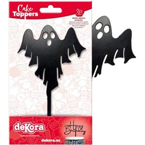 dekora - Cake Topper Halloween Fantasma Nero per Torta 15,5 cm | Decorazione Halloween in plastica per creare dolci a tema per feste per bambini