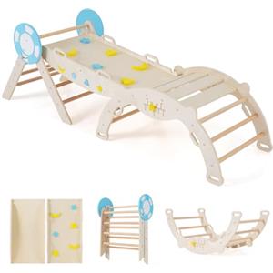 RELAX4LIFE Set da Arrampicata per Bambini, Triangolo di Arrampicata con Scivolo e Arco, Gioco di Incastri in Legno, Gioco Montessori per Bambini 1+ Anni