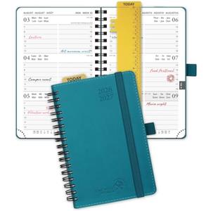 POPRUN Agenda Settimanale 2026 2027 Spirale Piccola A6(10 x 15,6cm) | 17 Mesi da Ago.2026 a Dic.2027, Copertina Morbida in Pelle Vegana, Carta Spessa da 80 GSM(Verde Pacifico)
