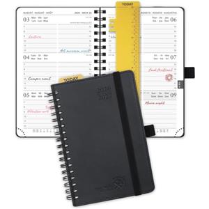 POPRUN Agenda Settimanale 2026 2027 Spirale Piccola A6(10 x 15,6cm) | 17 Mesi da Ago.2026 a Dic.2027, Copertina Morbida in Pelle Vegana, Carta Spessa da 80 GSM(Nero)