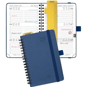 POPRUN Agenda Settimanale 2026 2027 Spirale Piccola A6(10 x 15,6cm) | 17 Mesi da Ago.2026 a Dic.2027, Copertina Morbida in Pelle Vegana, Carta Spessa da 80 GSM(Blu Marino)