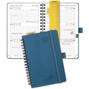 POPRUN Agenda Settimanale 2026 2027 Spirale Piccola A6(10 x 15,6cm) | 17 Mesi da Ago.2026 a Dic.2027, Copertina Morbida in Pelle Vegana, Carta Spessa da 80 GSM(Blu Notte)