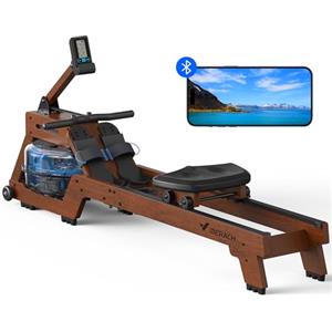 MERACH Vogatore ad acqua per la casa, in legno massello, con serbatoio | Sensazione di canottaggio naturale, portata 150 kg, girante a 12 lame, seduta ergonomica, in 30 minuti. montata